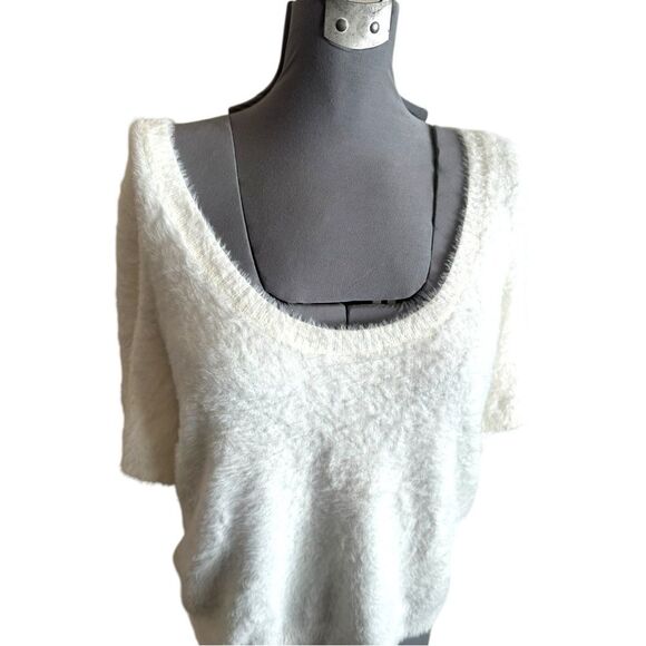 Maeve Eyelash Knit Sweater Tee White Scoop Neck Short Sleeve Top XL - Picture 3 of 8